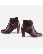 Bottines en Cuir et Velours de Cuir Faola bordeaux - Talon 7 cm