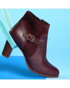 Bottines en Cuir et Velours de Cuir Faola bordeaux - Talon 7 cm