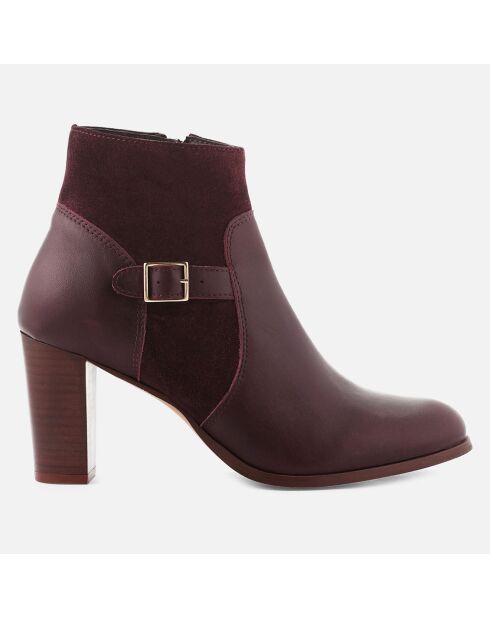 Bottines en Cuir et Velours de Cuir Faola bordeaux - Talon 7 cm