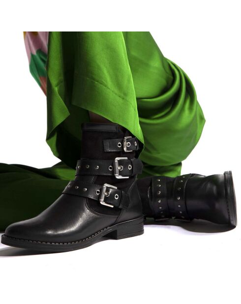 Boots fourrées en Cuir et Velours de Cuir Fitelo noires