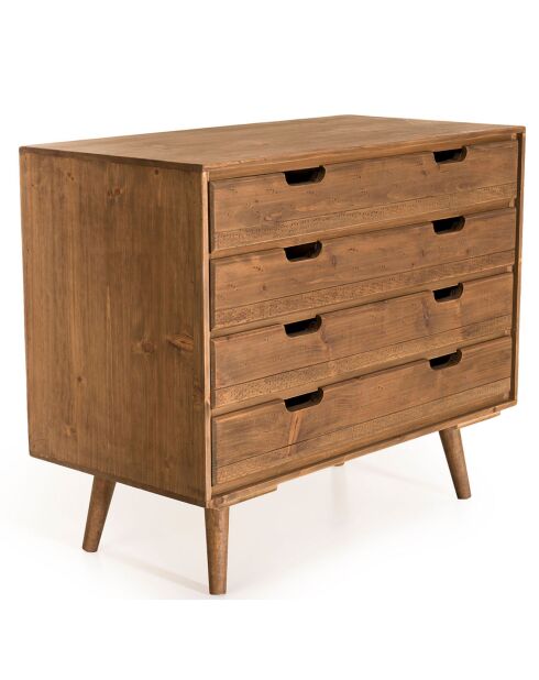 Commode scandinave bois 4 tiroirs sapin andy bois - 80x40x66.5 cm