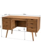 Bureau scandinave bois 6 tiroirs sapin andy bois - 128x57x77 cm