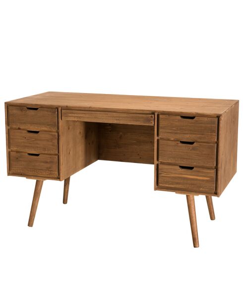 Bureau scandinave bois 6 tiroirs sapin andy bois - 128x57x77 cm