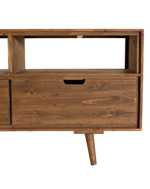 Meuble tv scandinave bois 3 tiroirs 3 niches sapin andy bois - 165x40x60 cm