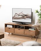 Meuble tv scandinave bois 3 tiroirs 3 niches sapin andy bois - 165x40x60 cm