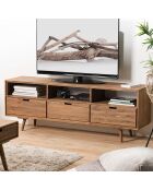 Meuble tv scandinave bois 3 tiroirs 3 niches sapin andy bois - 165x40x60 cm