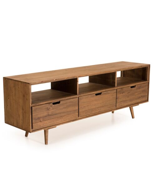 Meuble tv scandinave bois 3 tiroirs 3 niches sapin andy bois - 165x40x60 cm