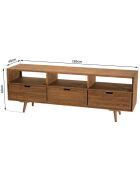 Meuble tv scandinave bois 3 tiroirs 3 niches sapin andy bois - 165x40x60 cm