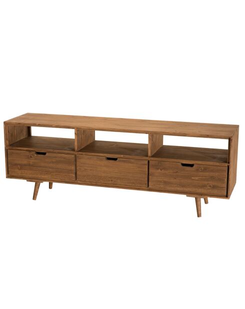 Meuble tv scandinave bois 3 tiroirs 3 niches sapin andy bois - 165x40x60 cm