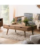 Table basse scandinave bois 4 tiroirs sapin andy bois - 120x70x47 cm