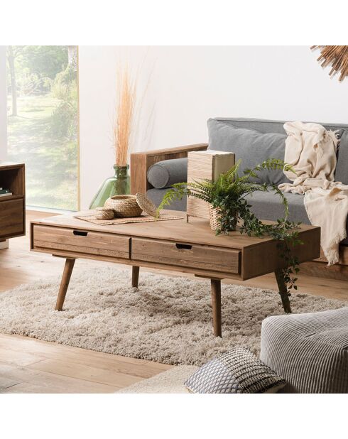 Table basse scandinave bois 4 tiroirs sapin andy bois - 120x70x47 cm