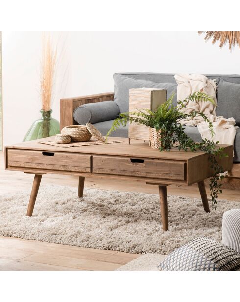 Table basse scandinave bois 4 tiroirs sapin andy bois - 120x70x47 cm