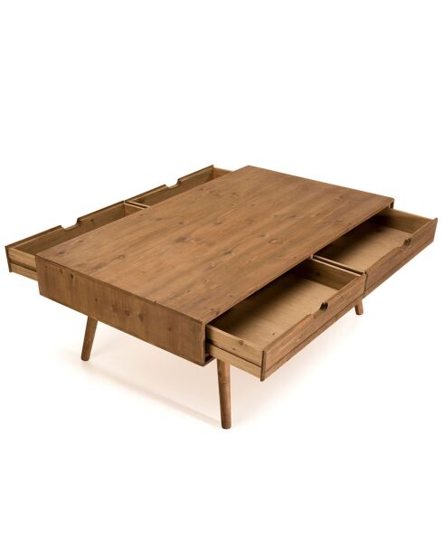 Table basse scandinave bois 4 tiroirs sapin andy bois - 120x70x47 cm