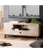 Meuble tv scandinave 2 portes 1 tiroir 1 niche mandy bois - 131x45x57.5 cm