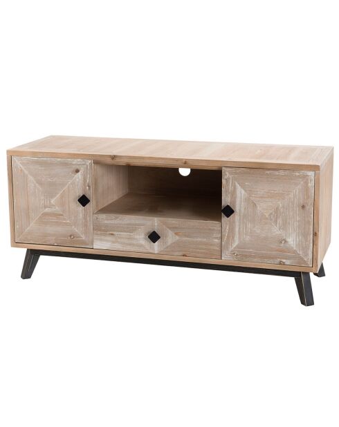 Meuble tv scandinave 2 portes 1 tiroir 1 niche mandy bois - 131x45x57.5 cm