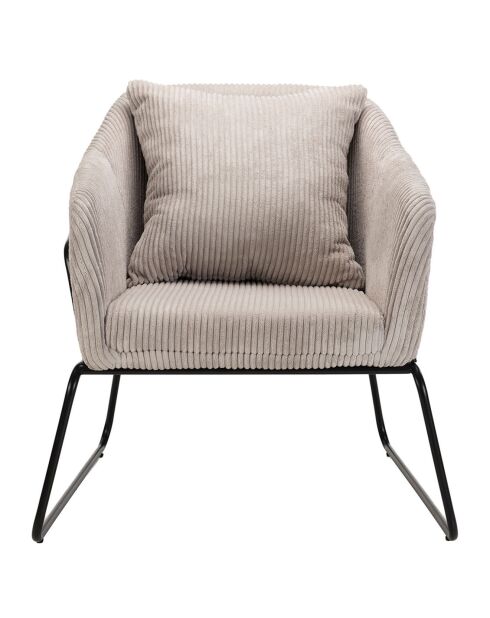 Fauteuil tissu velours cotelé pieds évasés agathe gris perle - 76x78x79 cm