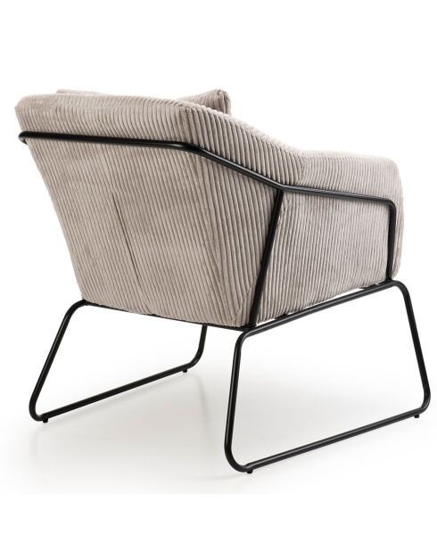 Fauteuil tissu velours cotelé pieds évasés agathe gris perle - 76x78x79 cm