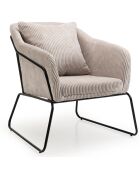 Fauteuil tissu velours cotelé pieds évasés agathe gris perle - 76x78x79 cm