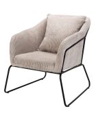 Fauteuil tissu velours cotelé pieds évasés agathe gris perle - 76x78x79 cm