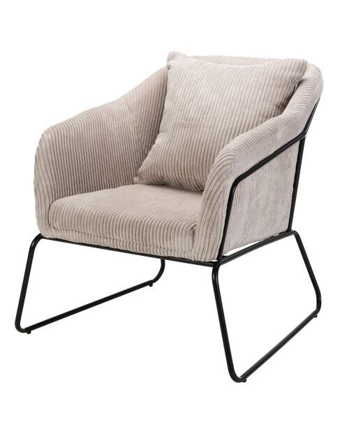 Fauteuil tissu velours cotelé pieds évasés agathe gris perle - 76x78x79 cm