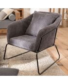 Fauteuil tissu velours cotelé pieds évasés agathe gris anthracite - 76x78x79 cm