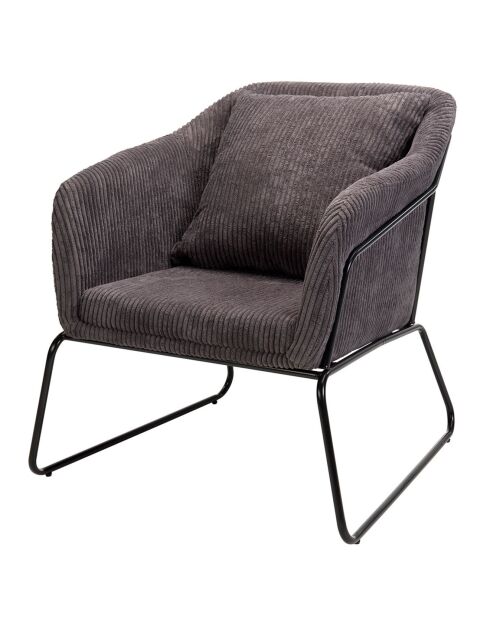 Fauteuil tissu velours cotelé pieds évasés agathe gris anthracite - 76x78x79 cm