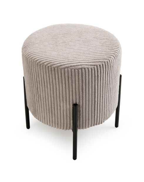 Tabouret rond tissu velours cotelé agathe gris perle - 36x36x42 cm