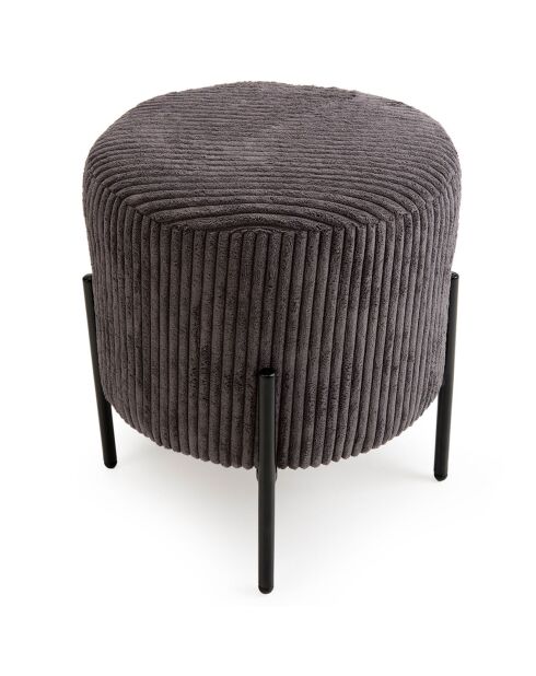 Tabouret rond tissu velours cotelé agathe gris anthracite - 36x36x42 cm