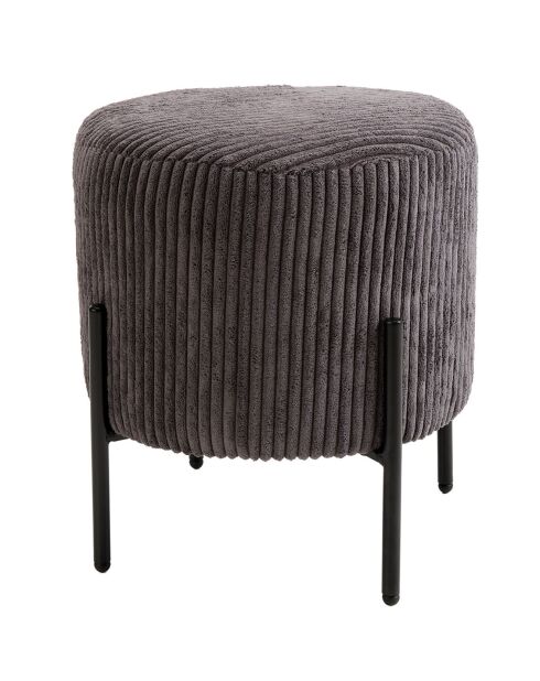 Tabouret rond tissu velours cotelé agathe gris anthracite - 36x36x42 cm