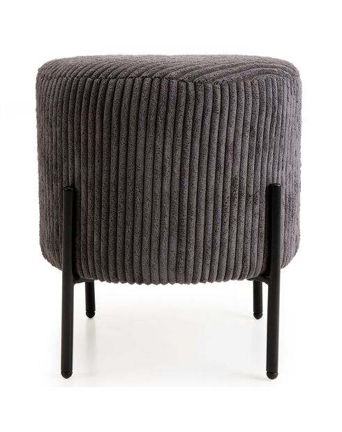 Tabouret rond tissu velours cotelé agathe gris anthracite - 36x36x42 cm