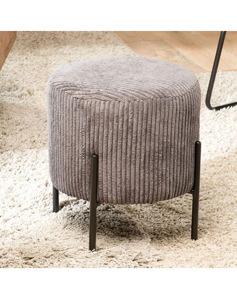 Tabouret rond tissu velours cotelé agathe gris anthracite - 36x36x42 cm