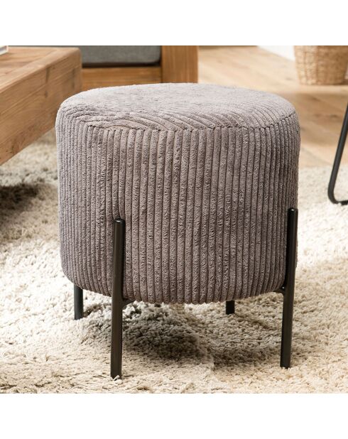 Tabouret rond tissu velours cotelé agathe gris anthracite - 36x36x42 cm