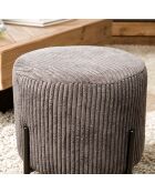 Tabouret rond tissu velours cotelé agathe gris anthracite - 36x36x42 cm