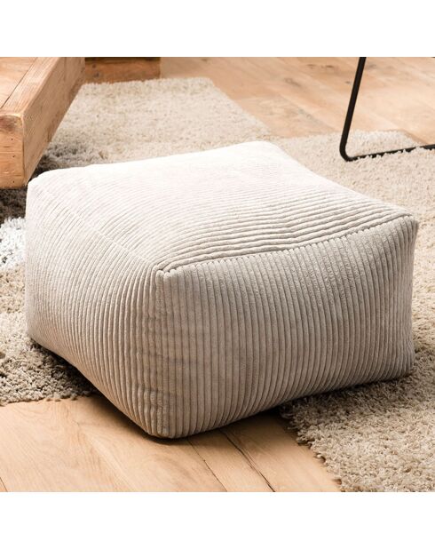 Pouf carré tissu velours cotelé agathe gris perle - 57x57x34 cm