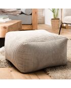 Pouf carré tissu velours cotelé agathe gris perle - 57x57x34 cm