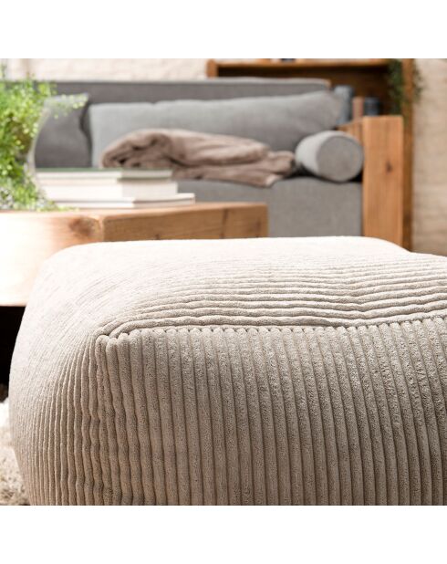 Pouf carré tissu velours cotelé agathe gris perle - 57x57x34 cm