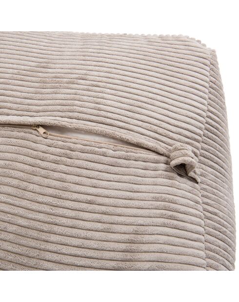 Pouf carré tissu velours cotelé agathe gris perle - 57x57x34 cm