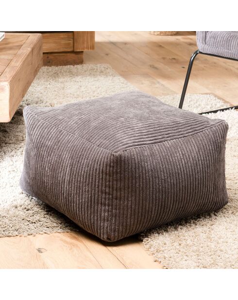 Pouf carré tissu velours cotelé agathe gris anthracite - 57x57x34 cm