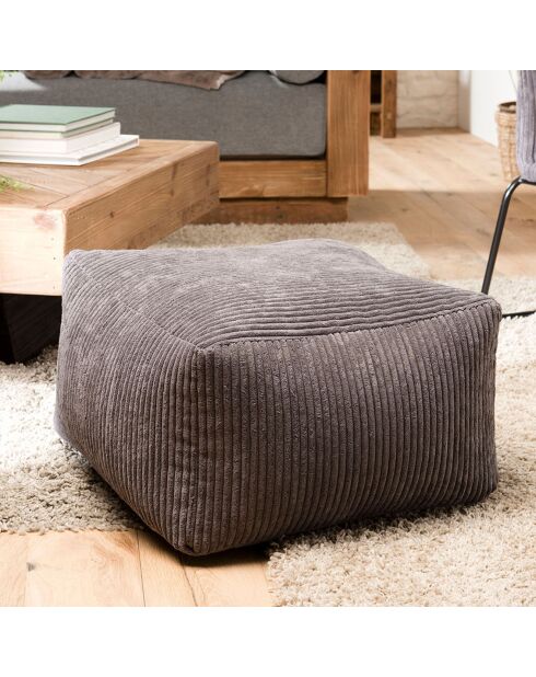 Pouf carré tissu velours cotelé agathe gris anthracite - 57x57x34 cm