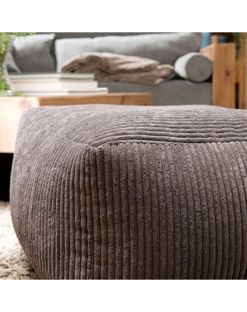 Pouf carré tissu velours cotelé agathe gris anthracite - 57x57x34 cm