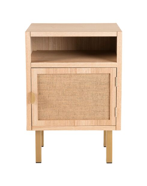 Chevet 1 niche 1 porte toile de jute aline bois/dorée - 40x30x59.5 cm