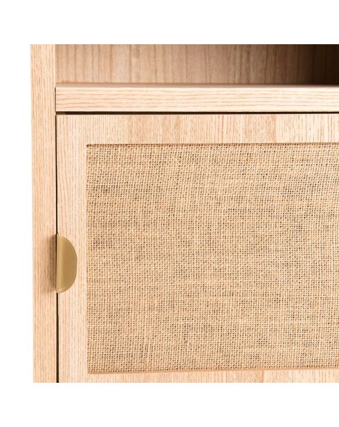 Chevet 1 niche 1 porte toile de jute aline bois/dorée - 40x30x59.5 cm