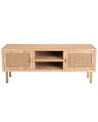 Meuble tv 2 niches 2 portes toile de jute aline bois/dorée - 120x34x46.5 cm