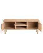 Meuble tv 2 niches 2 portes toile de jute aline bois/dorée - 120x34x46.5 cm