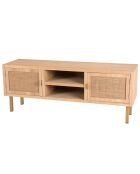 Meuble tv 2 niches 2 portes toile de jute aline bois/dorée - 120x34x46.5 cm