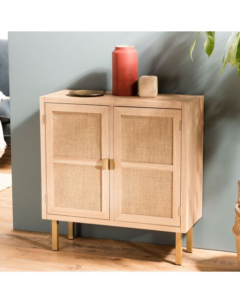 Buffet 2 portes toile de jute aline bois/dorée - 70x30x74.5 cm