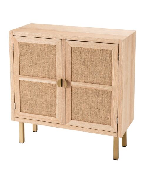 Buffet 2 portes toile de jute aline bois/dorée - 70x30x74.5 cm