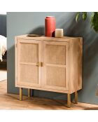 Buffet 2 portes toile de jute aline bois/dorée - 70x30x74.5 cm