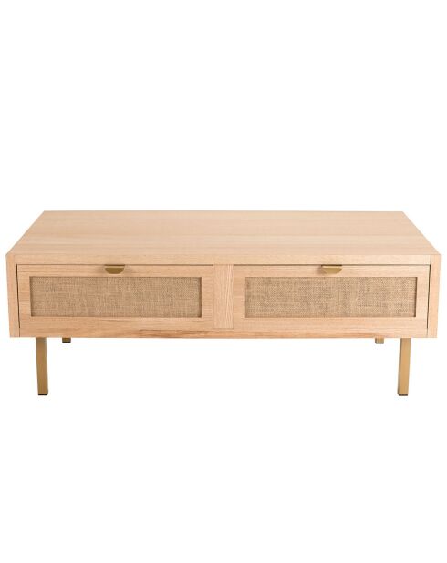 Table basse 2 tiroirs toile de jute aline bois/dorée - 110x60x40 cm