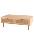 Table basse 2 tiroirs toile de jute aline bois/dorée - 110x60x40 cm